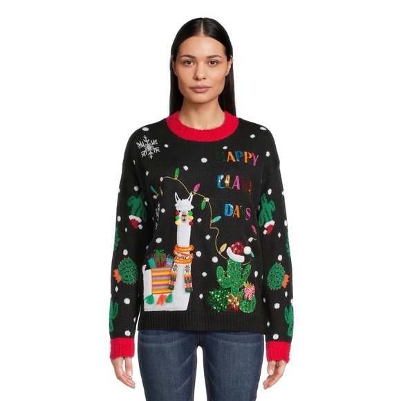 Holiday Time Sweaters - Holiday Time "Happy Llama Days" Black Christmas sweater Size  2X 20W-22W